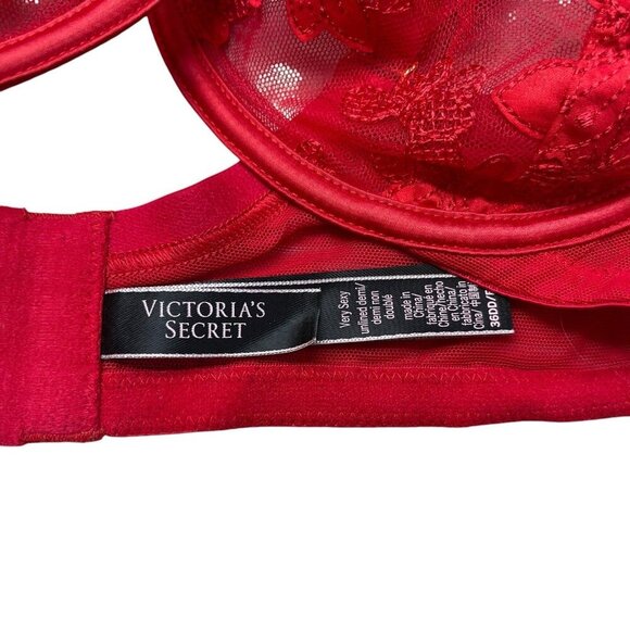 Victoria’s Secret Floral Embroidery Bra Very Sexy Unlined Demi Red 36DD Sheer - Picture 4 of 8